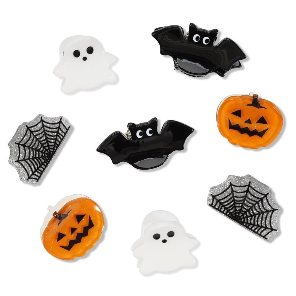 Mini Halloween Hair Claw Clips for Girls Pumpkin Ghost Bat Spider Web Hair Clips